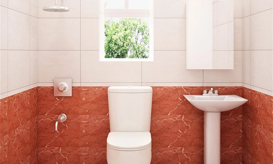 Low cost indian bathroom design with simple fixtures for a middle-class family