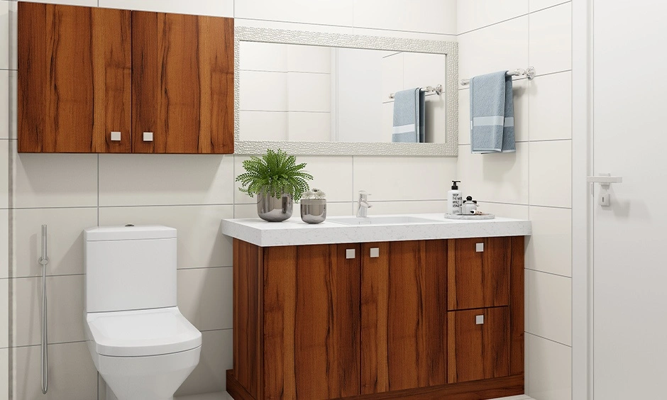 Low-cost Indian bathroom design with an affordable and simple wooden vanity cabinet