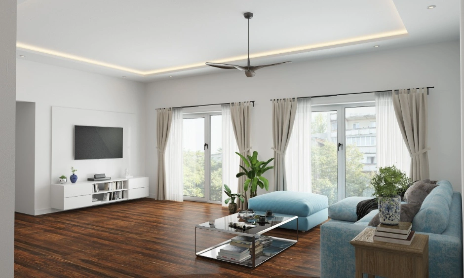 Cove lighting creates a soft glow that visually expands a small living room.
