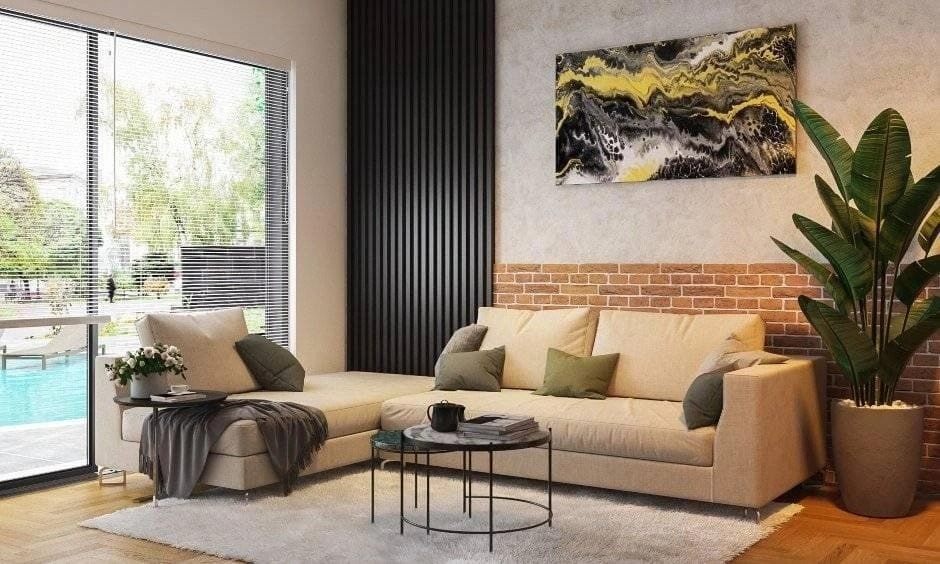 Layered living room showcasing bold colours, textures and personalised décor.