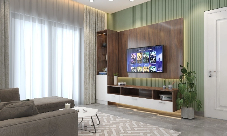 Minimalist living room with streamlined furniture and a balanced neutral palette.
