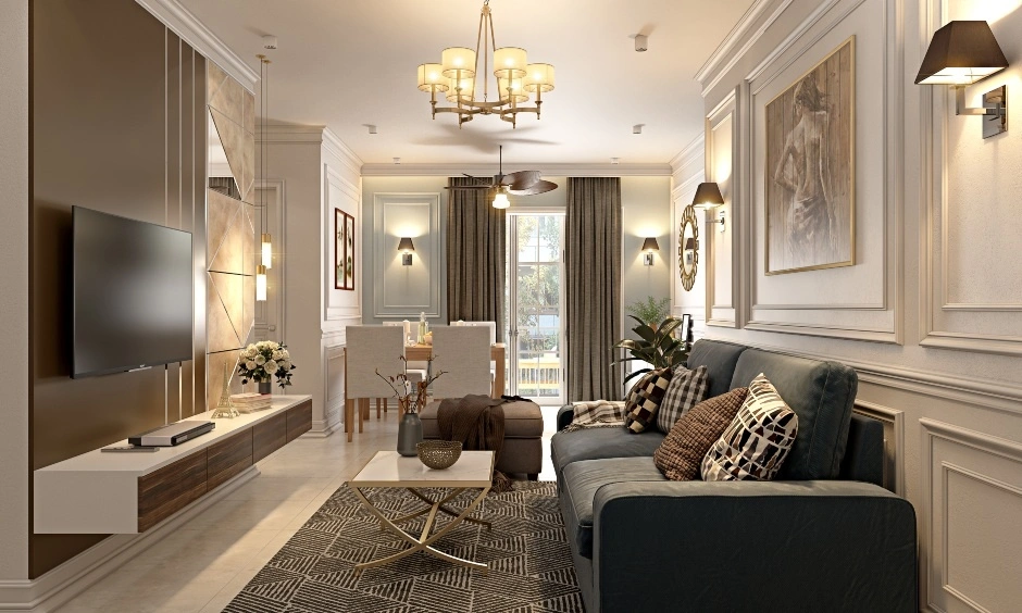 Maximalist living room enriched with warm accents, textures and statement décor.