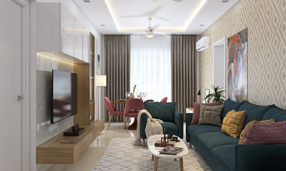 Smart storage and compact seating maximise function in this budget-friendly living room.