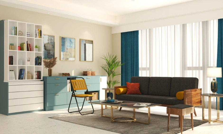 Smart storage and an open layout help this Mumbai living room feel spacious and organised.
