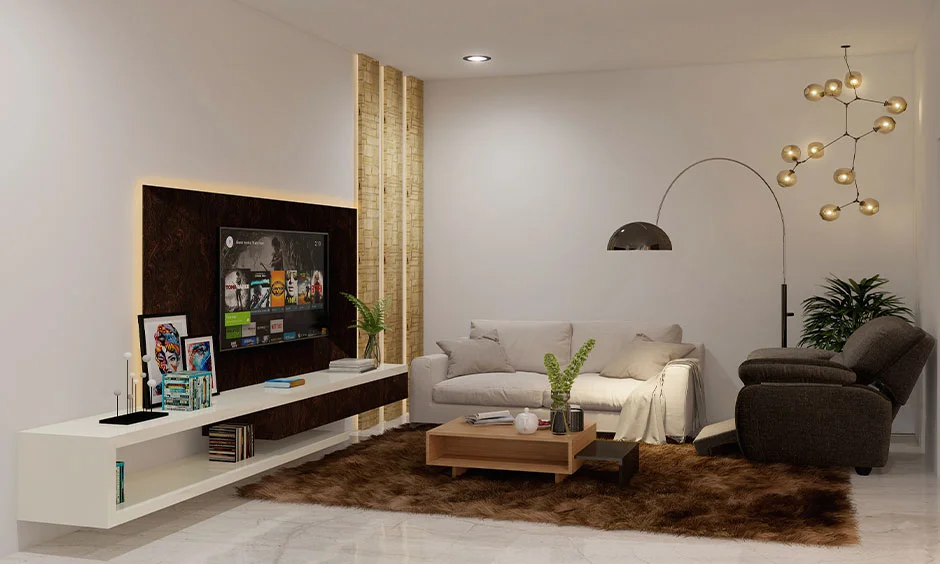 TV screen aligned with seated eye level to reduce neck strain during everyday viewing.
