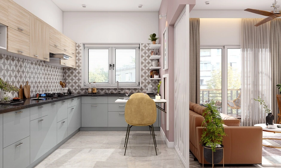 Anti-skid floor tiles improve safety and durability in a busy kitchen layout.