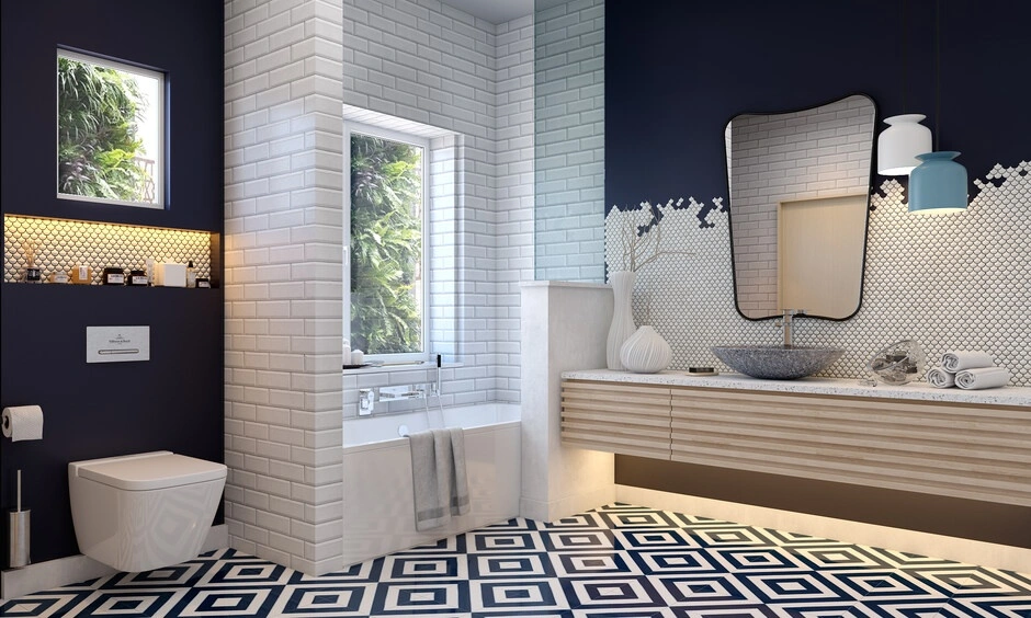 Small-format tiles create more grout lines that require frequent cleaning in wet areas.