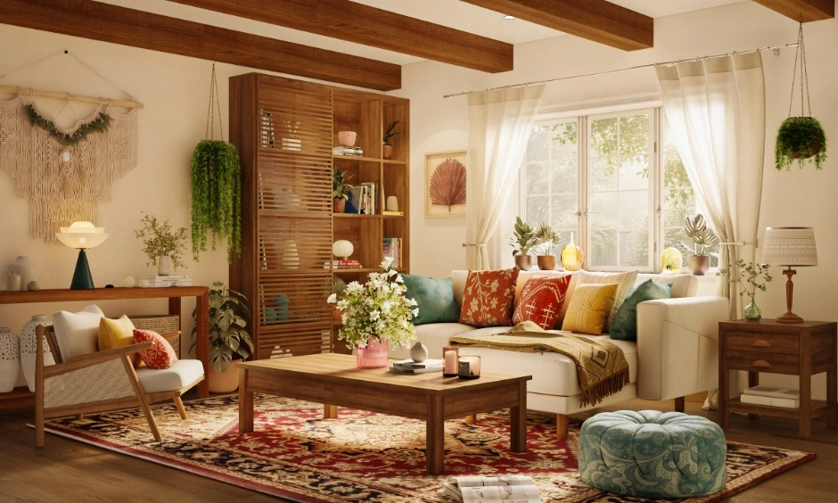 Eclectic furnishings and flexible seating support everyday living and entertaining