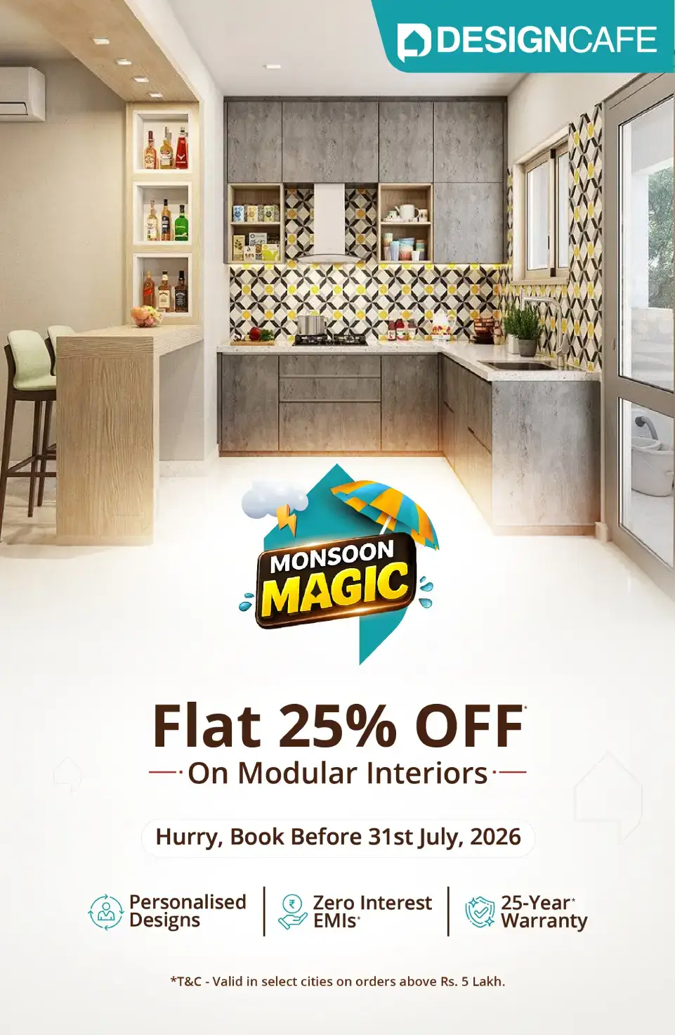 DesignCafe Freedom Special Offer: 25% OFF on Home Interiors.