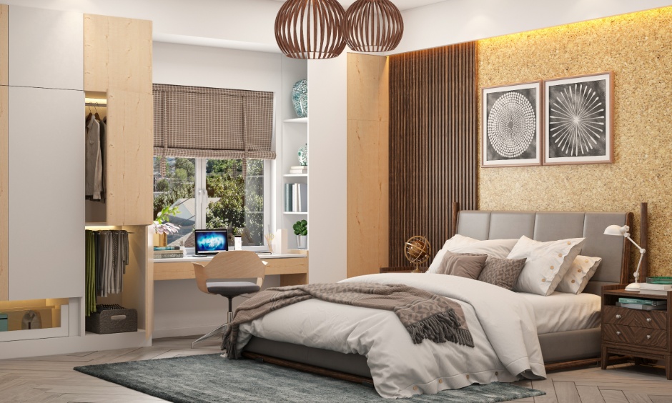 Wooden bedroom furniture showcasing sustainable interior design case studies for smart budget optimization.