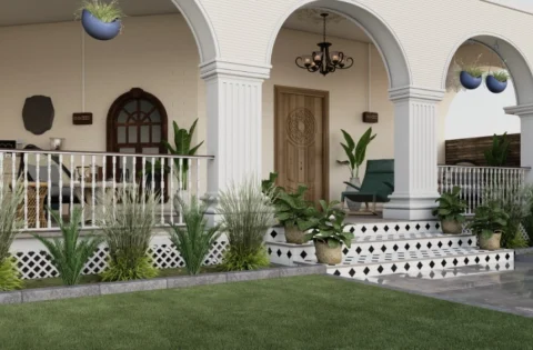 Veranda and entrance design inspired by south-facing house vastu principles