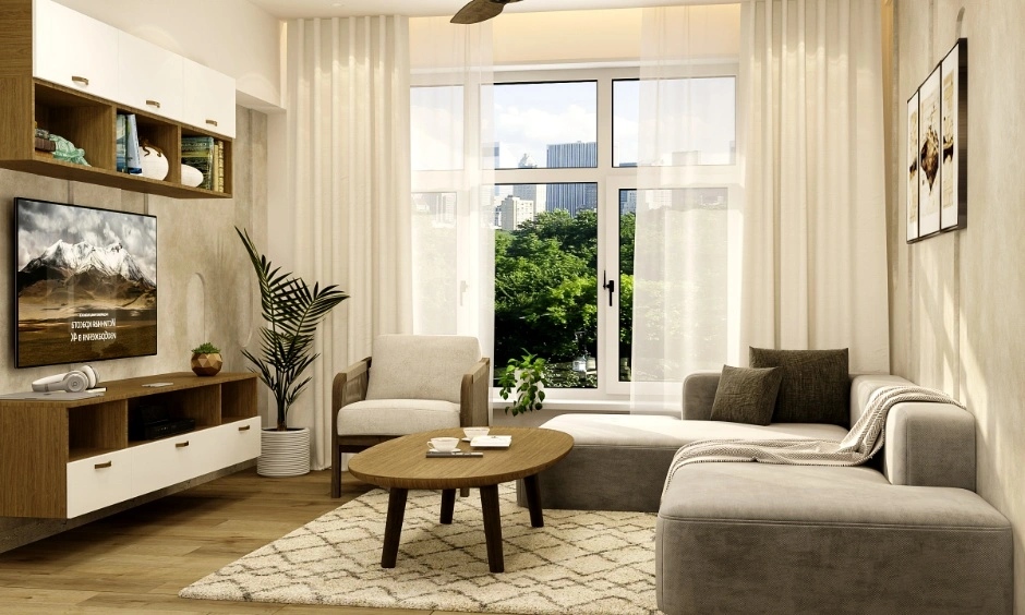 Bright living room arranged according to south-facing house vastu tips