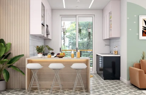 Sustainable materials and natural finishes create a healthier modular kitchen environment.
