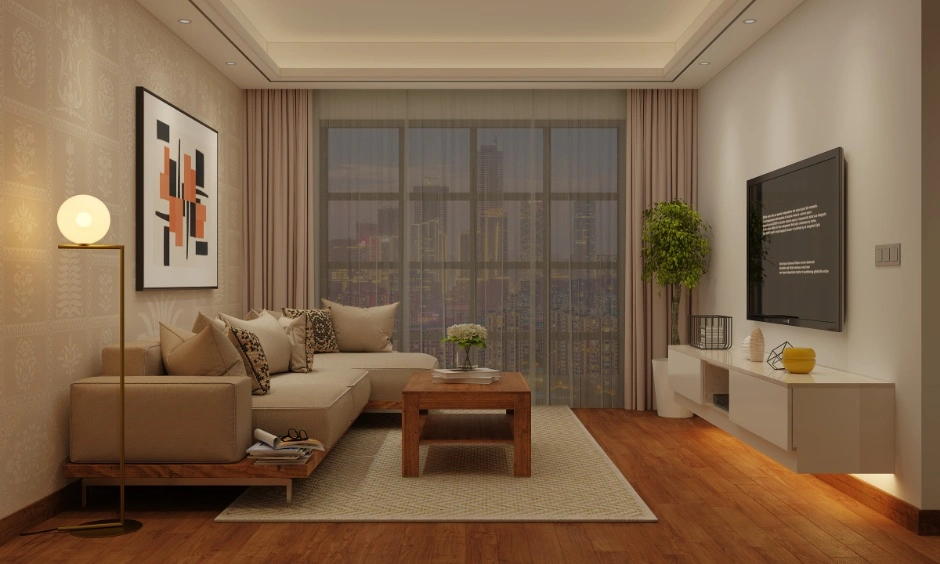 Warm floor lighting creates a cosy atmosphere for relaxed Kolkata evenings