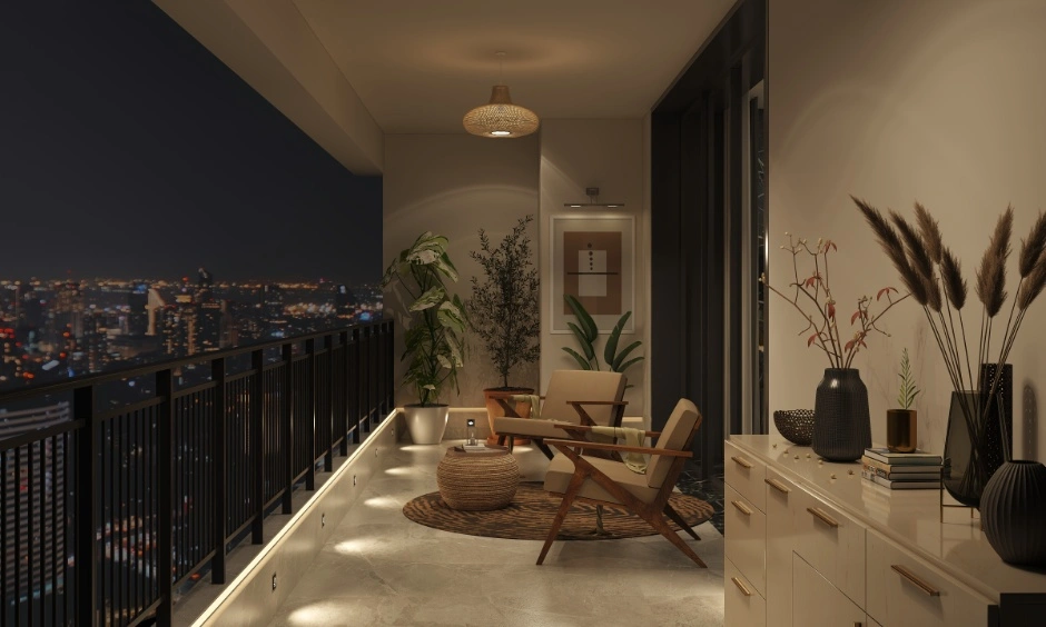 A transformed balcony showcases the impact of professional interior design execution services.