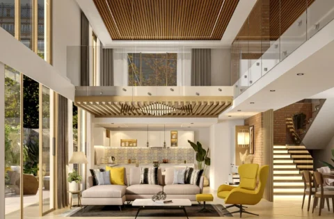 A stylish interior showcases how ceiling design influences space, light and ambience.