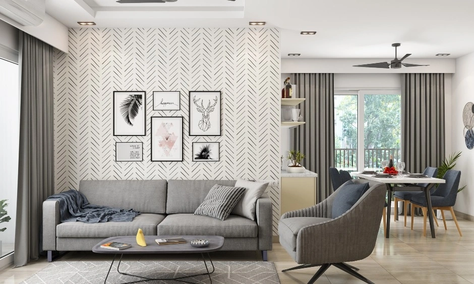 An optimized L-shaped living room layout maximizing sofa seating capacity while keeping pathways clear.