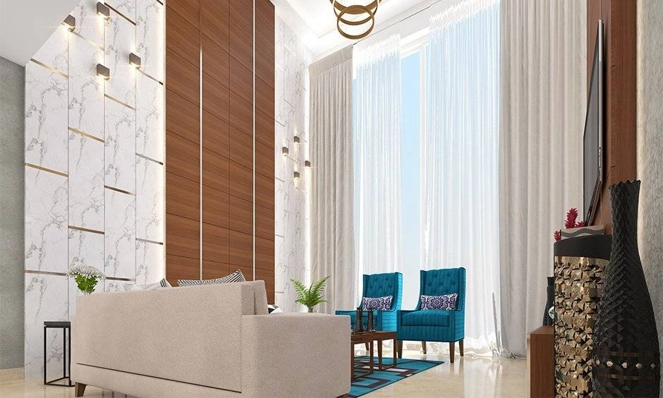 High definition marble texture wallpaper paired beside an architectural wooden side panel.