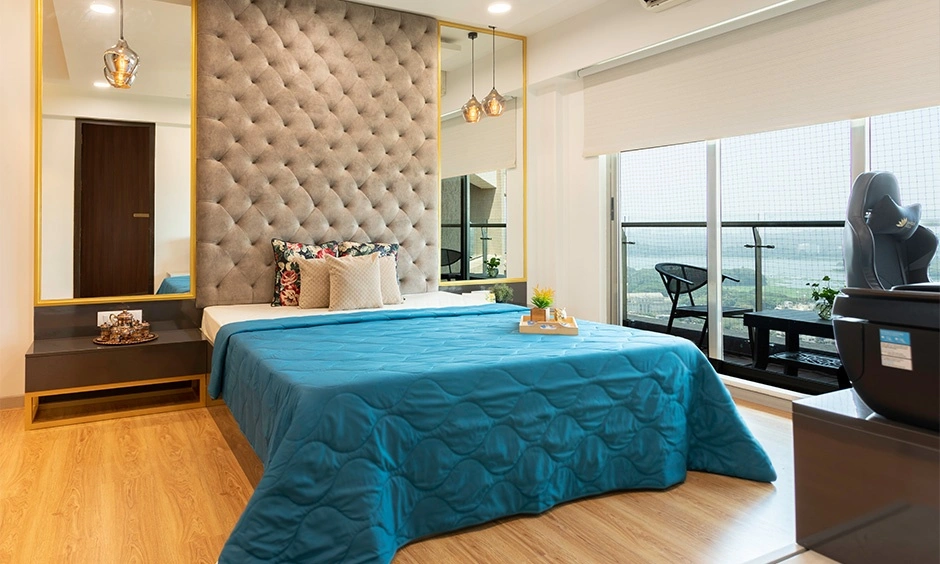 A peaceful southwest master bedroom setup prioritizing natural light and functional furniture layouts.