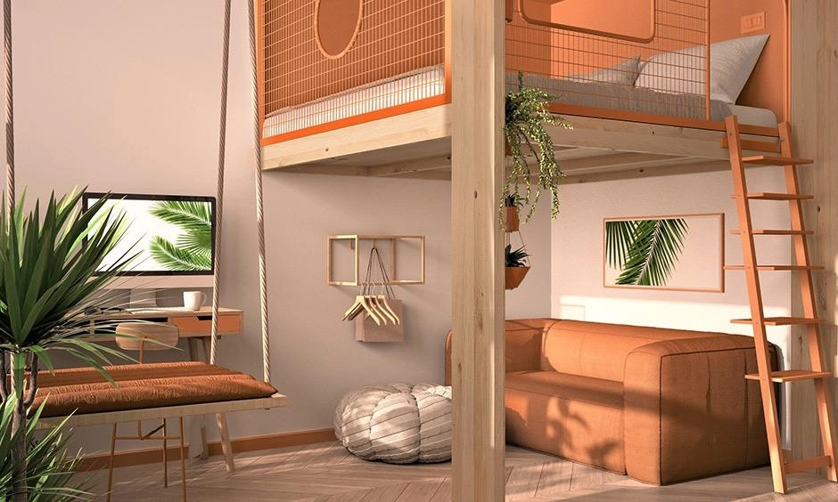 Loft bed with integrated storage keeps compact bedrooms organised and clutter-free.
