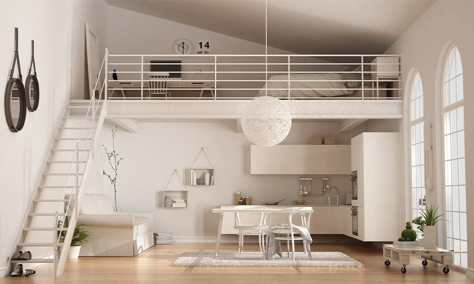 Metal loft bed frame creates an open and durable workspace beneath the sleeping area.