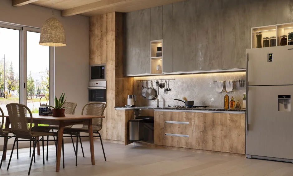 Wooden finish kitchen base cabinet which is durable and has natural texture