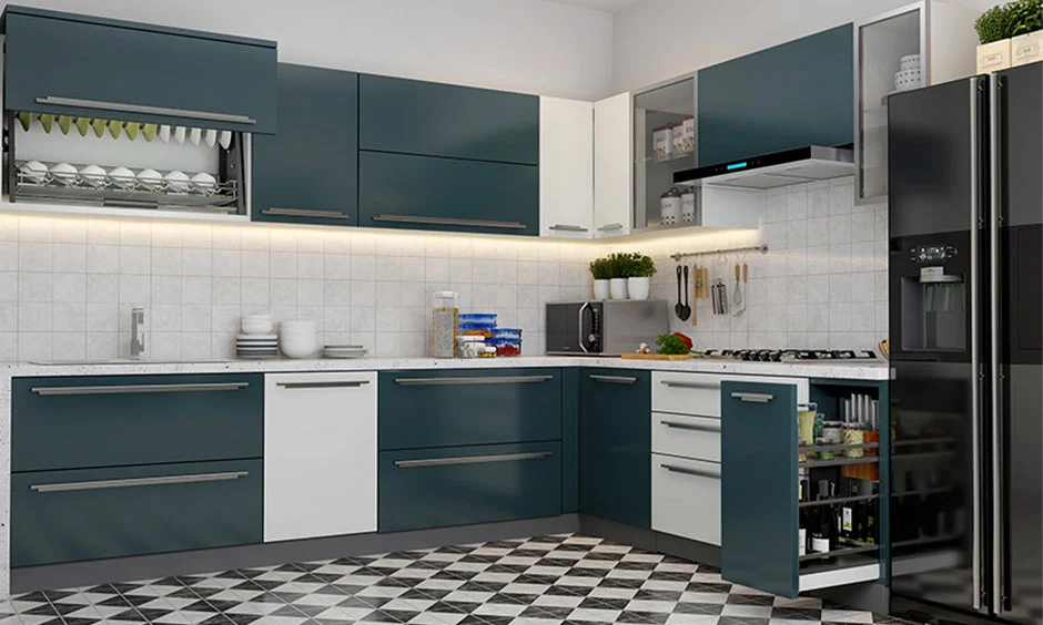 Standard-sized kitchen base cabinet that offers ergonomic value and comfortable cooking posture