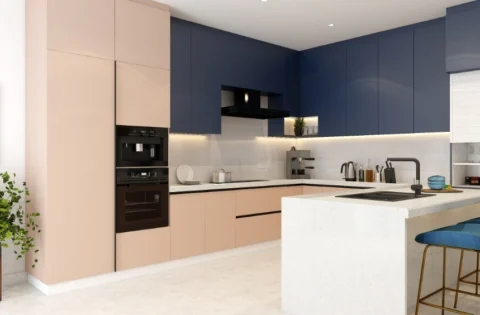Floor-to-ceiling kitchen storage maximises space and keeps everyday essentials organised in Ahmedabad homes.