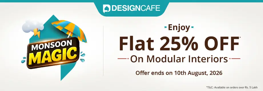 DesignCafe Freedom Special Offer: 25% OFF on Home Interiors.
