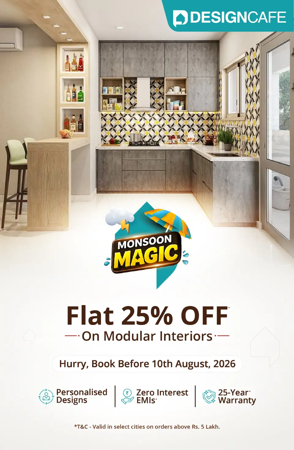 DesignCafe Freedom Special Offer: 25% OFF on Home Interiors.