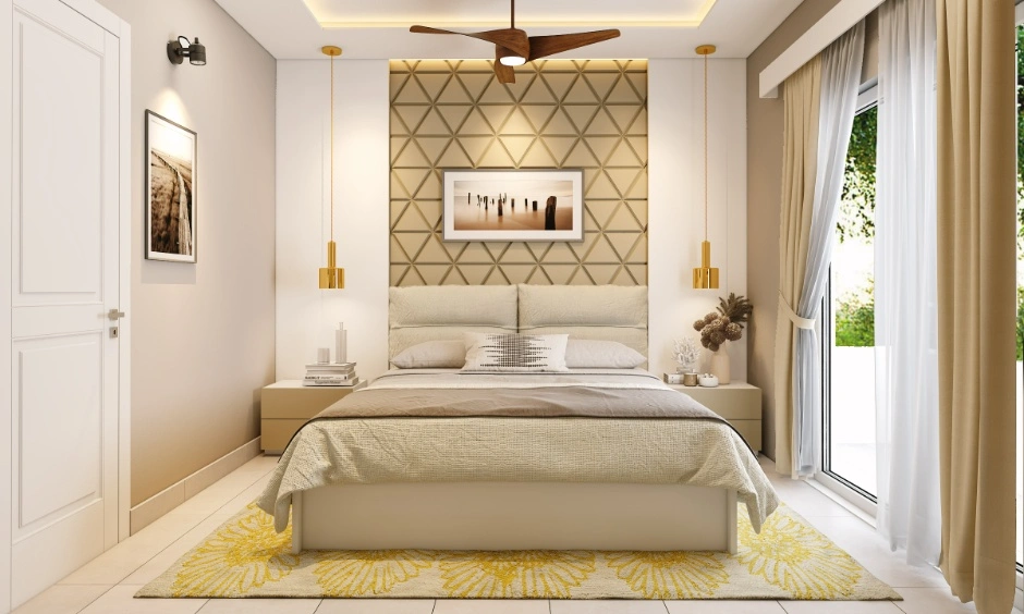 A gypsum tray ceiling creates clean lines with simple recessed detailing.