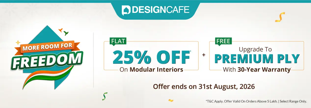 DesignCafe Freedom Special Offer: 25% OFF on Home Interiors.