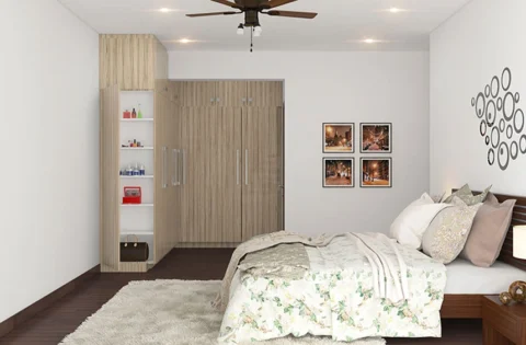Engineered wood wardrobe offers a durable and clean finish for modern bedrooms.