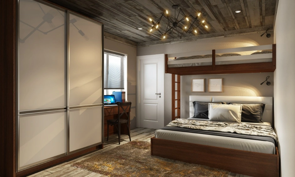 A professionally designed room balances aesthetics and functionality in a space-efficient layout.