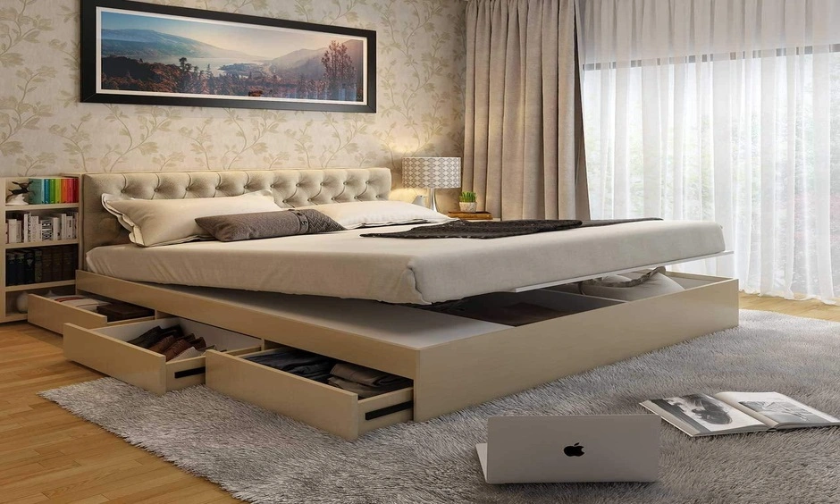 A space-saving bedroom storage solution helps maximise usable space in the room.