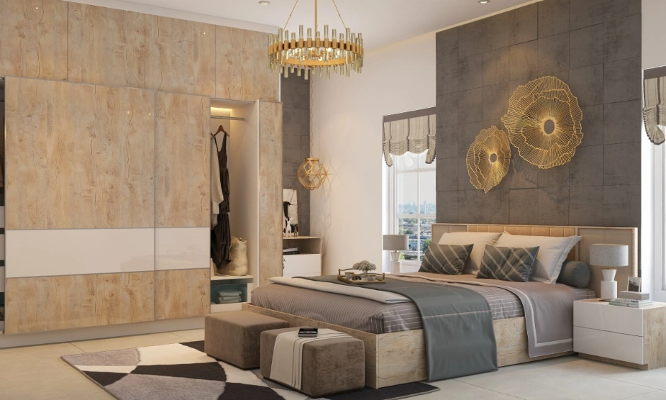 A spacious layout, textured wall and statement lighting create a boutique hotel feel.