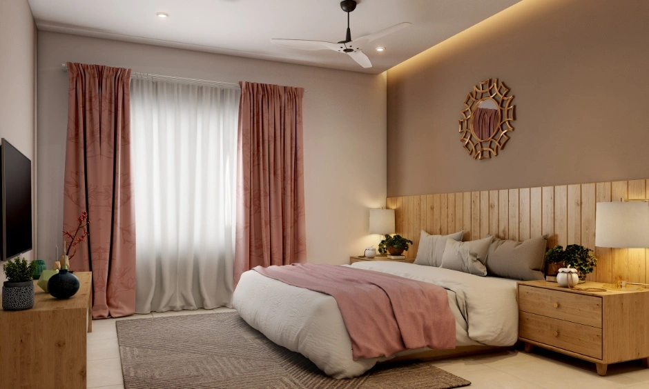 Warm wood, soft lighting and tailored details give this bedroom a personalised feel.