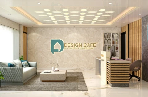 A backlit CNC ceiling panel creates a decorative focal point in the living room.
