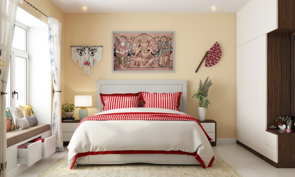 Heritage accents give a contemporary bedroom a distinct local character.
