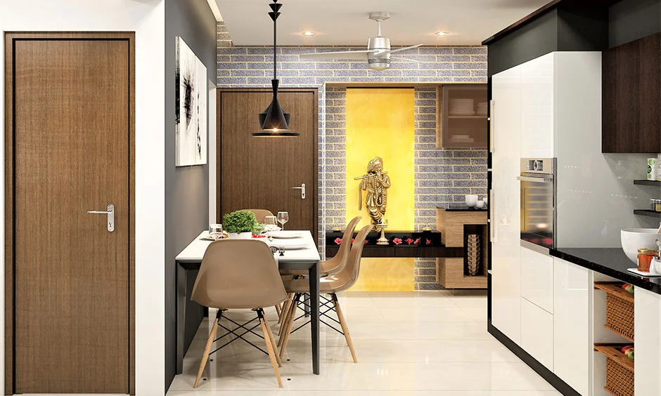An open-plan dining area shows how apartment and villa layouts can affect interior costs.