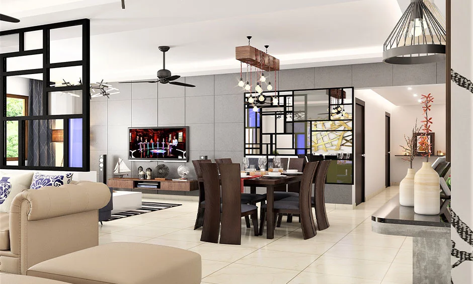 A dining room layout highlights common furniture and planning mistakes that can increase interior costs.