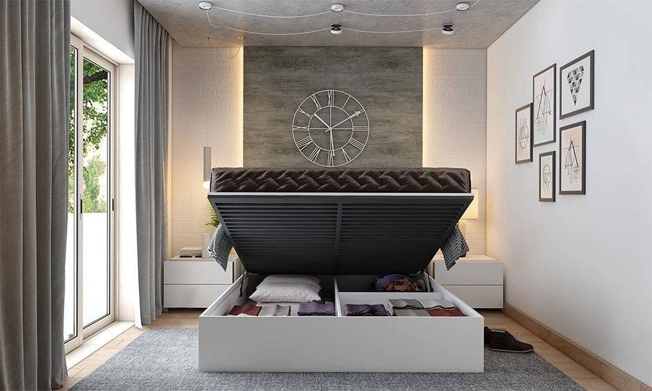 Built-in wardrobes organise clothing while keeping the bedroom floor area open for movement.