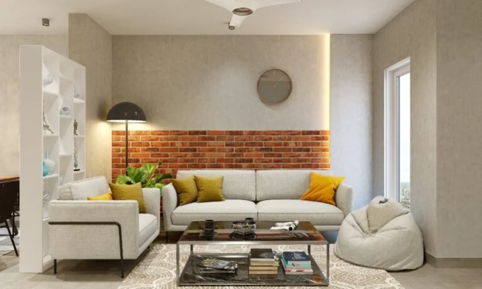 Neutral-coloured living room with comfortable seating for family and friends.
