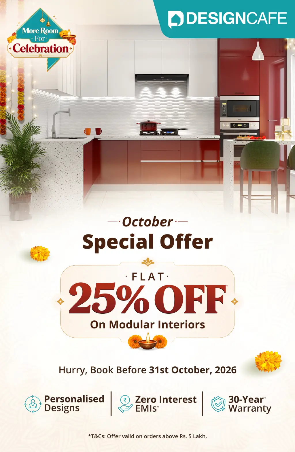 DesignCafe Freedom Special Offer: 25% OFF on Home Interiors.