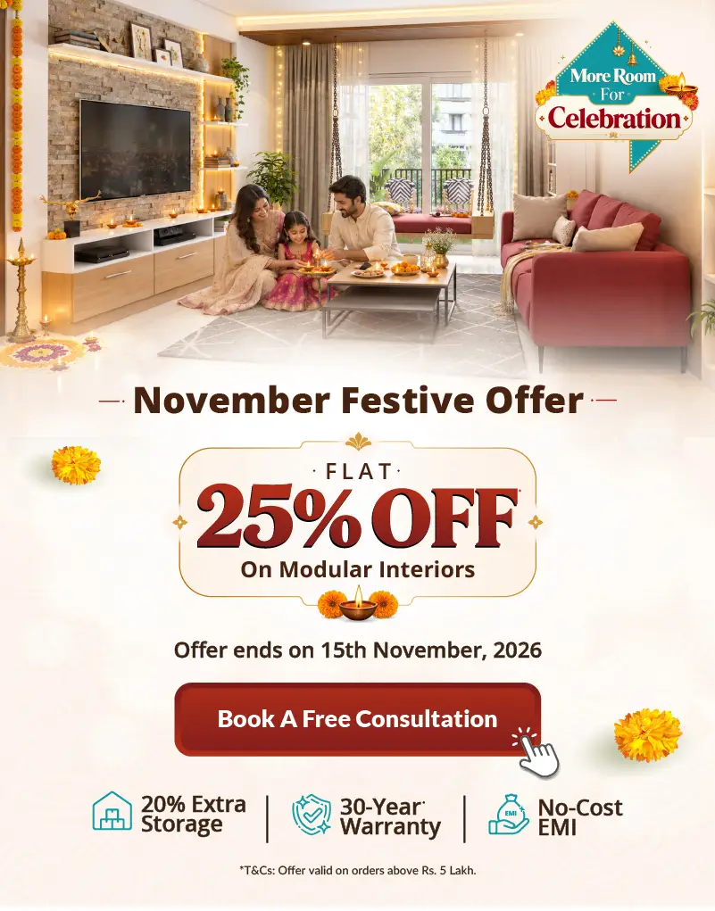 DesignCafe November festive offer – flat 25% off on modular interiors